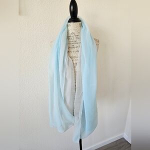 Double Layer Light Blue Two-tone Sheer Wide Scarf Wrap Made In USA